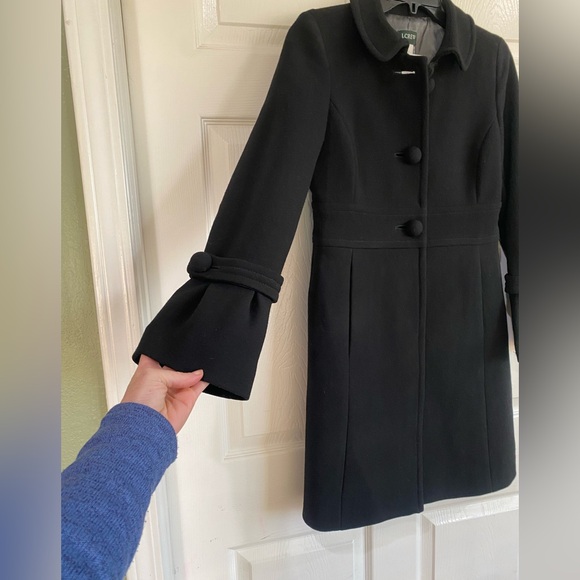 J Crew Day Coat Wool Black Mid Length Minimalist Classic Feminine Button Size 0 - Picture 4 of 16